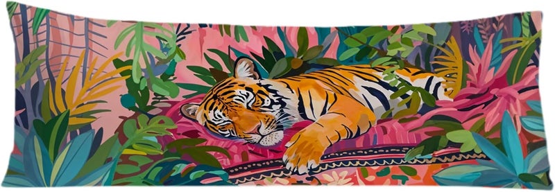 Exqcom Store Maximalist Tiger Body Pillow Covers 20x54, Preppy Room Decor, Tropical Trendy Colorful Tiger Animal Long Body Pillow Case Cover with Hidden Zipper for Women Adults Girls - Image 1